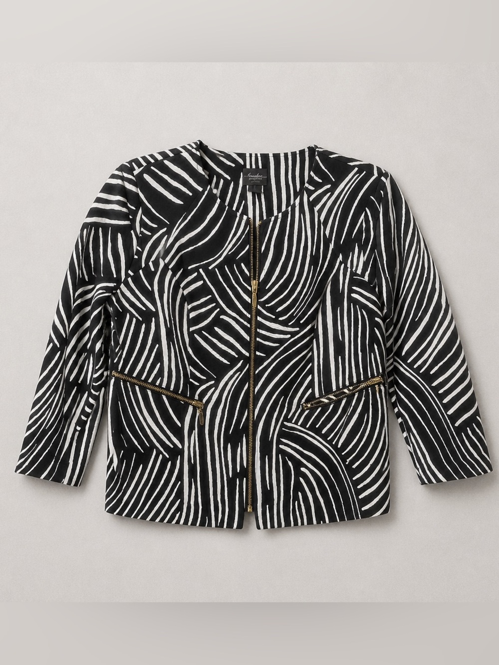 Travelers Collection By Chico Black & White Abstract Stripe Zip Jacket S